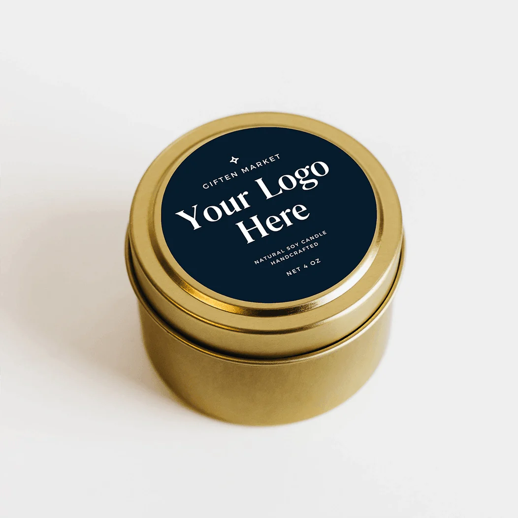Custom Logo Soy Candle - 4oz Gold Travel Tin - Private Label
