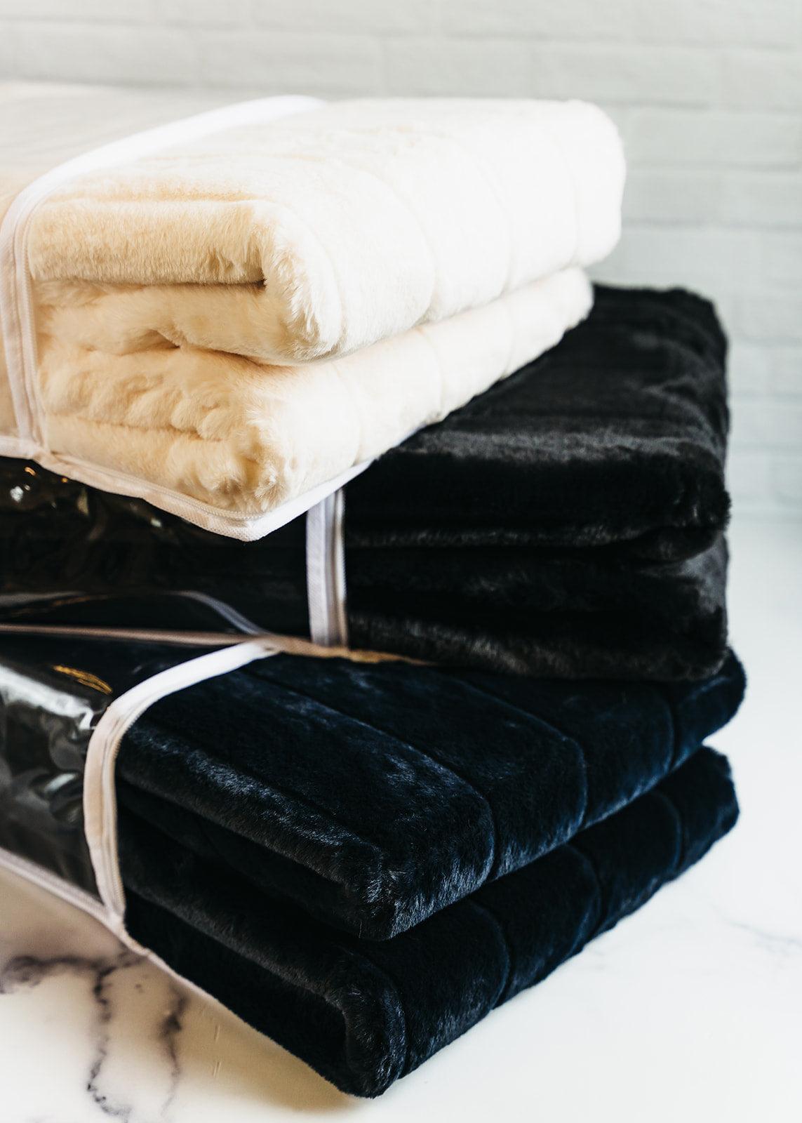 Black Luxe Faux Fur Throw Blanket